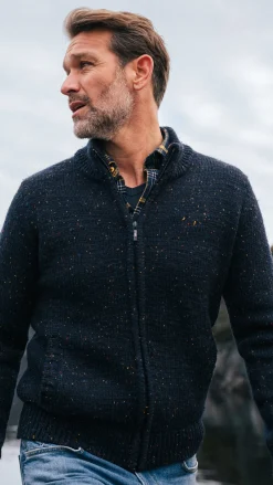 Mélierte dunkelblaue Wolljacke - Winter Navy