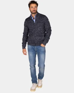 Mélierte marineblaue Wolljacke - Winter Navy