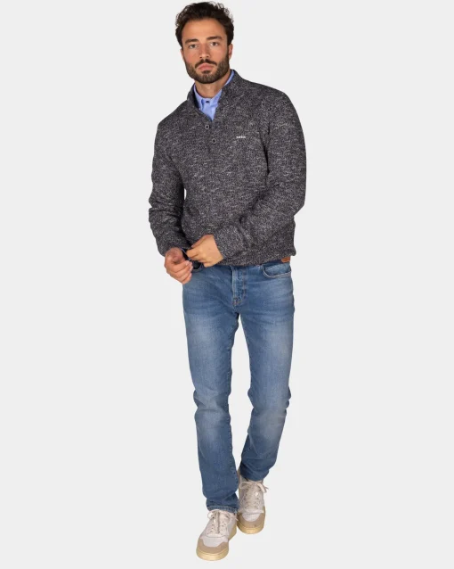 Mélierter dunkelblauer Pullover - Winter Navy