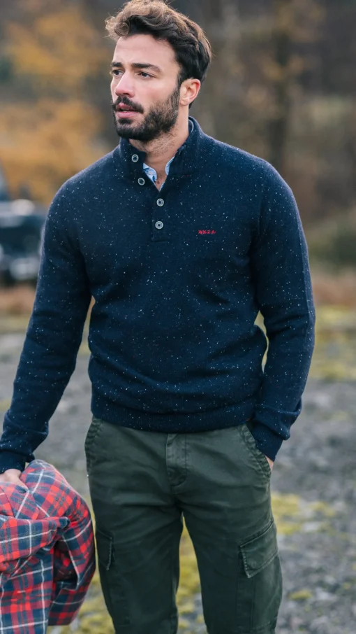 Navy Pullover mit Knöpfen - Winter Navy