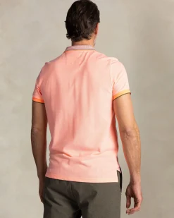 Orangenes Poloshirt mit gestreiftem Kragen