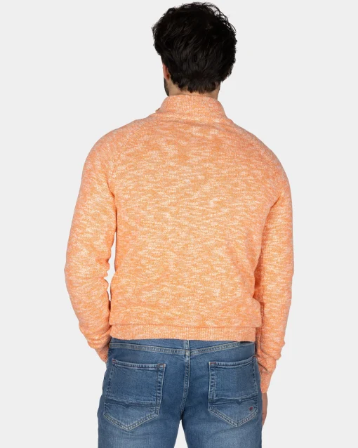 Oranger Baumwollpullover mit halbem Reißverschluss