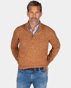 Oranger Strickpullover mit halbem Reißverschluss - Almond Orange