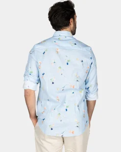 Pastellblaues Hemd mit bunten Blumen