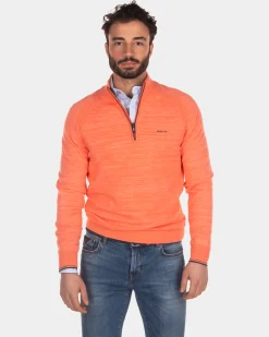 Pullover mit halbem Reißverschluss aus Baumwolle - Burned Orange