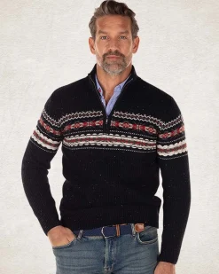 Pullover mit halbem Reißverschluss aus Baumwolle und Wolle - Pitch navy
