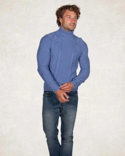 Rollkragenpullover mit Zopfmuster - Cloudy Blue