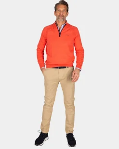 Roter Baumwollpullover mit halbem Reißverschluss - Red Orange