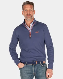 Schlichter Baumwollpullover mit Reißverschluss - Dusk Navy