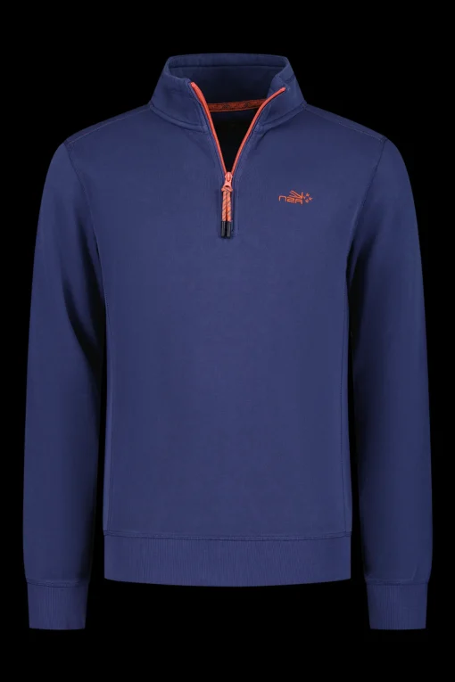 Schlichter Baumwollpullover mit Reißverschluss - Dusk Navy