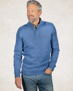 Schlichter Pullover mit halber Knopfleiste - Cloudy Blue