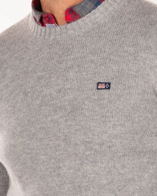 Schlichter Pullover mit Rundhalsausschnitt aus Wolle - Grey Melange