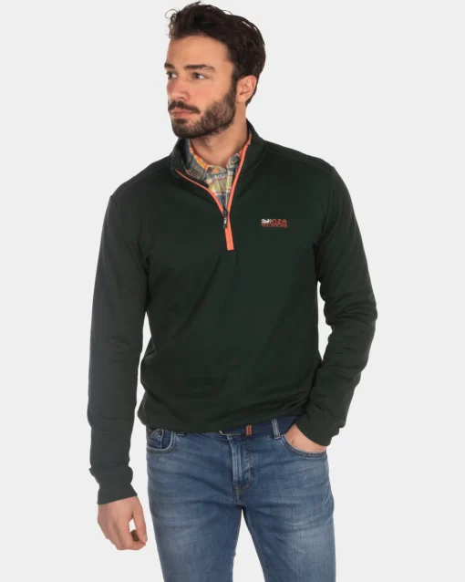 Schlichter Sweatshirt mit halbem Reißverschluss - Dark Pine