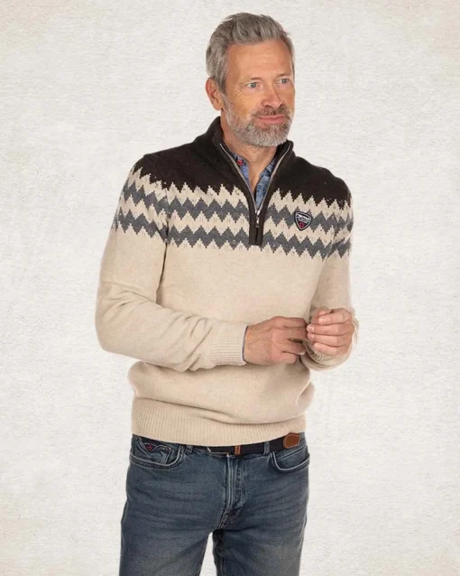 Strickpullover mit halbem Reißverschluss - Milky Ecru