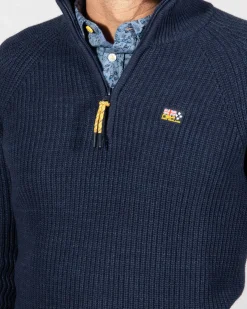 Strickpullover mit halbem Reißverschluss Drake - Ink Navy