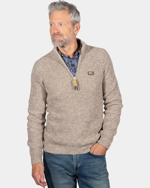 Strickpullover mit halbem Reißverschluss Drake - Sea Silt Sand