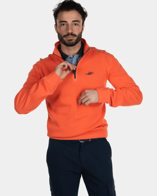 Sweatshirt mit halbem Reißverschluss aus Baumwolle - Burned Orange