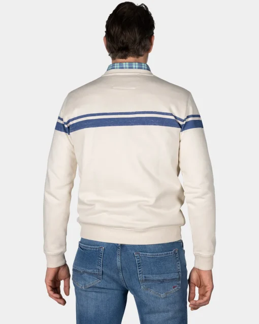 Weißer Pullover mit hellblauen Streifen